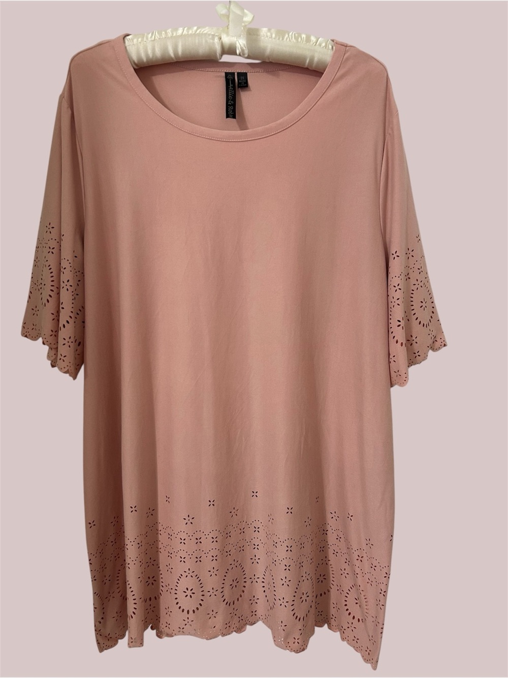 Allie & Rob Blush Pink Laser-Cut Short Sleeve Tunic
